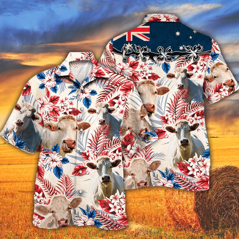 Charolais Cattle Lovers Australian Flag Hawaiian Shirt