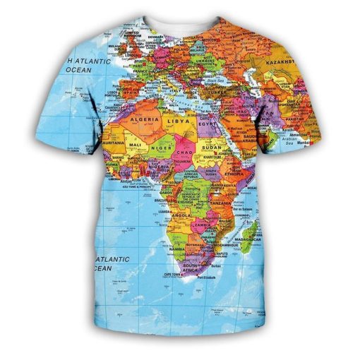 World Map 3 D Graphic Printed Short Sleeve Shirt