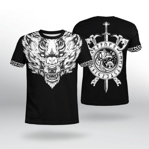 Fenrir Wolf Axe Sword Viking 3 D T Shirt