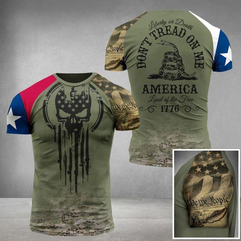 Liberty Or Death Dont Tread On Me America Land Of The Fire 1776 Military Skull 3 D T Shirt