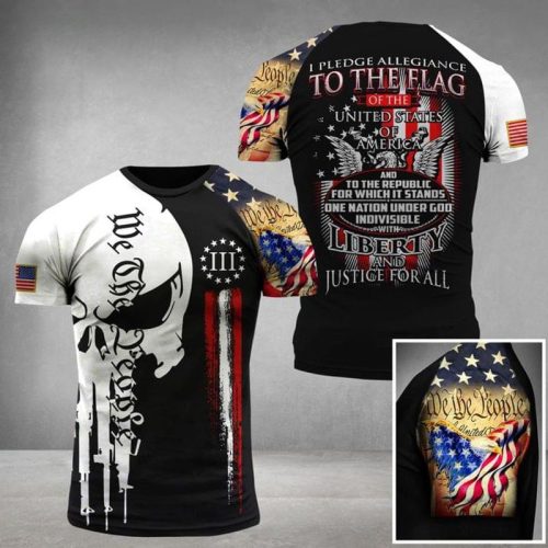I Pledge Allegiance To The Flag Of The United States Of America Liberty And Justice For All Military Skull Military 3 D T Shirt