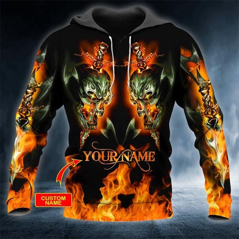 Personalized Skull And Blade In Fire Hoodie