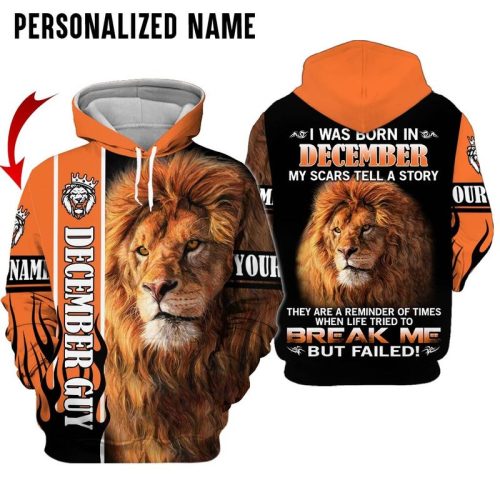 Personalized I Was Born In December Lion Hoodie