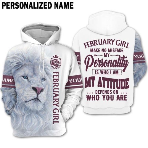 Personalized February Girl Make No Mistake White Tiger Hoodie