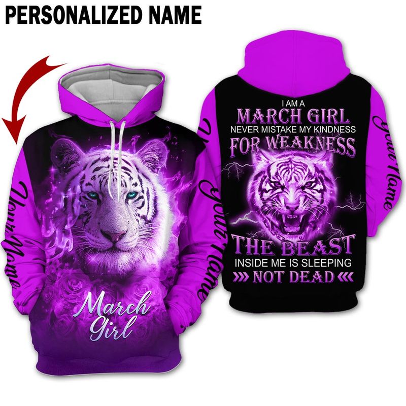 Personalized Im A March Girl Tiger Purple Hoodie