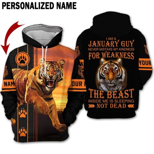 Personalized January Guy Tiger Hoodie