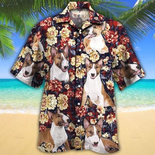 Miniature Bull Terrier Dog Lovers Red Plaid Pattern Hawaiian Shirt