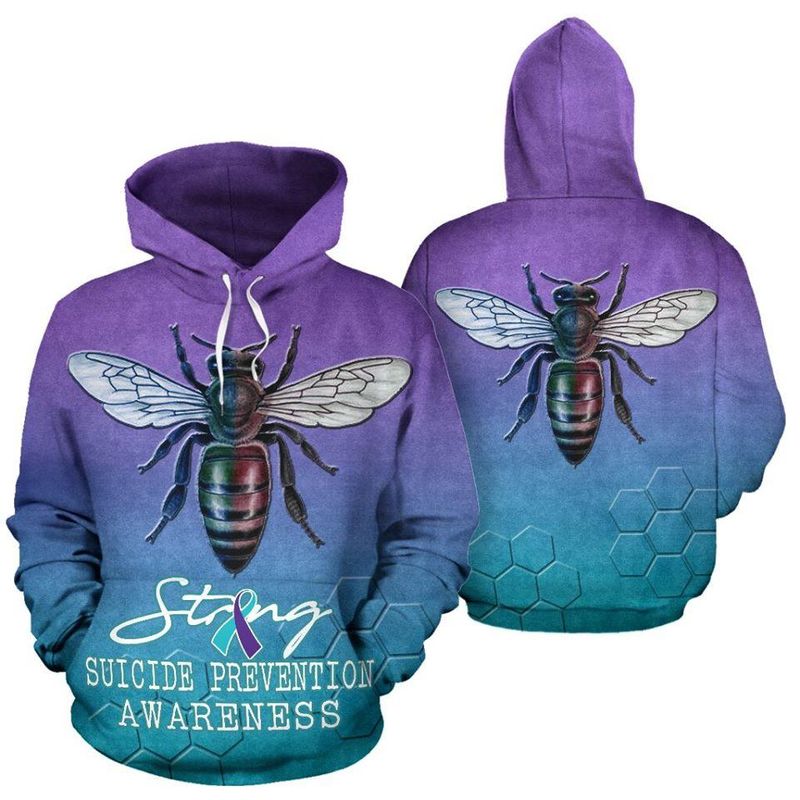 Bee Strong Suicide Prevention Awareness Hoodie All Over Print T Shirt Sweatshirt