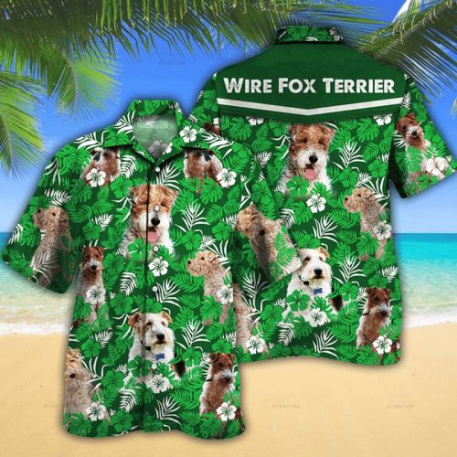 Wire Fox Terrier Dog Lovers Green Floral Pattern Hawaiian Shirt