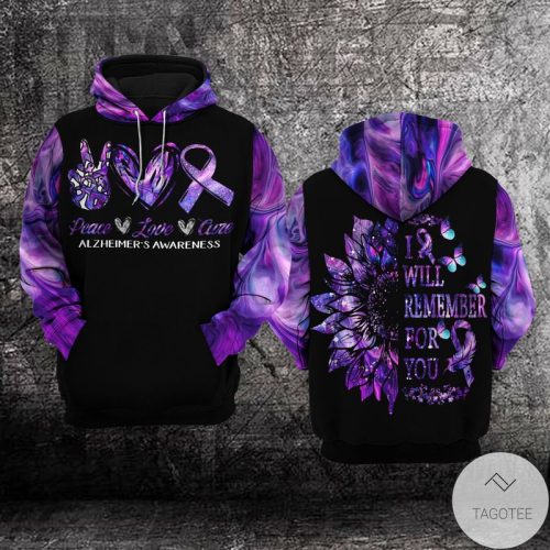 Alzheimers Awareness Peace Love Cure Sunflower Hoodie