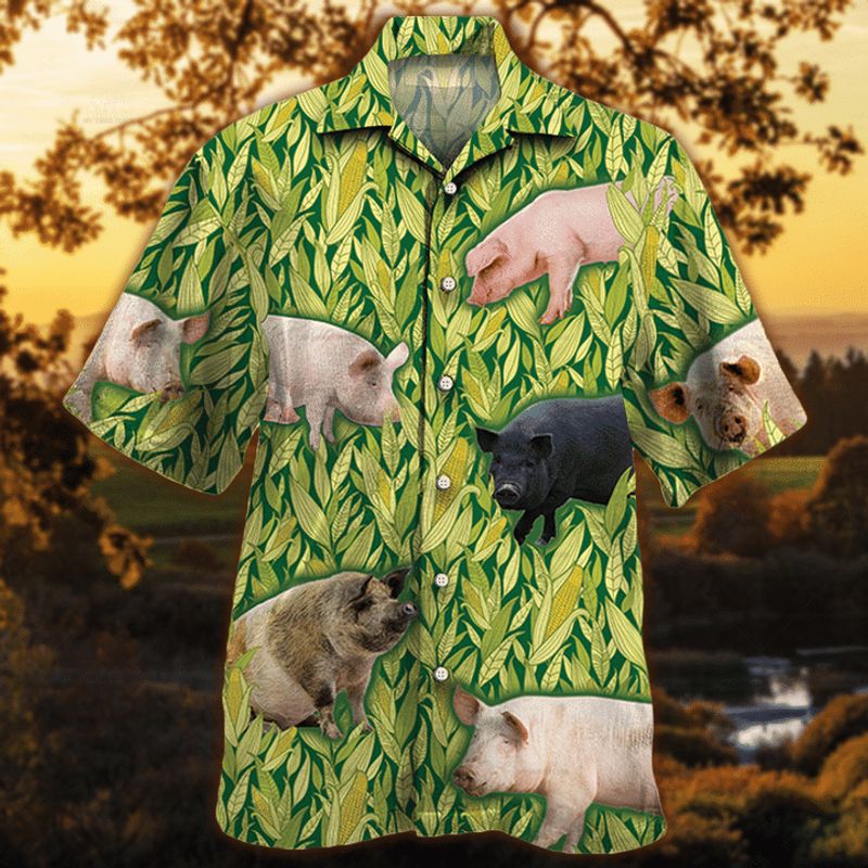 Pig Lovers Corn Pattern Hawaiian Shirt