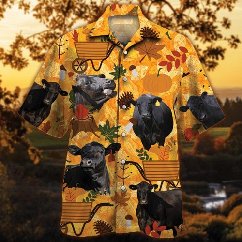 Black Angus Cattle Lovers Orange Nature Autumn Hawaiian Shirt