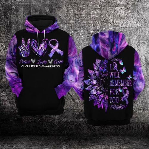 Alzheimers Awareness Peace Love Cure Hoodie