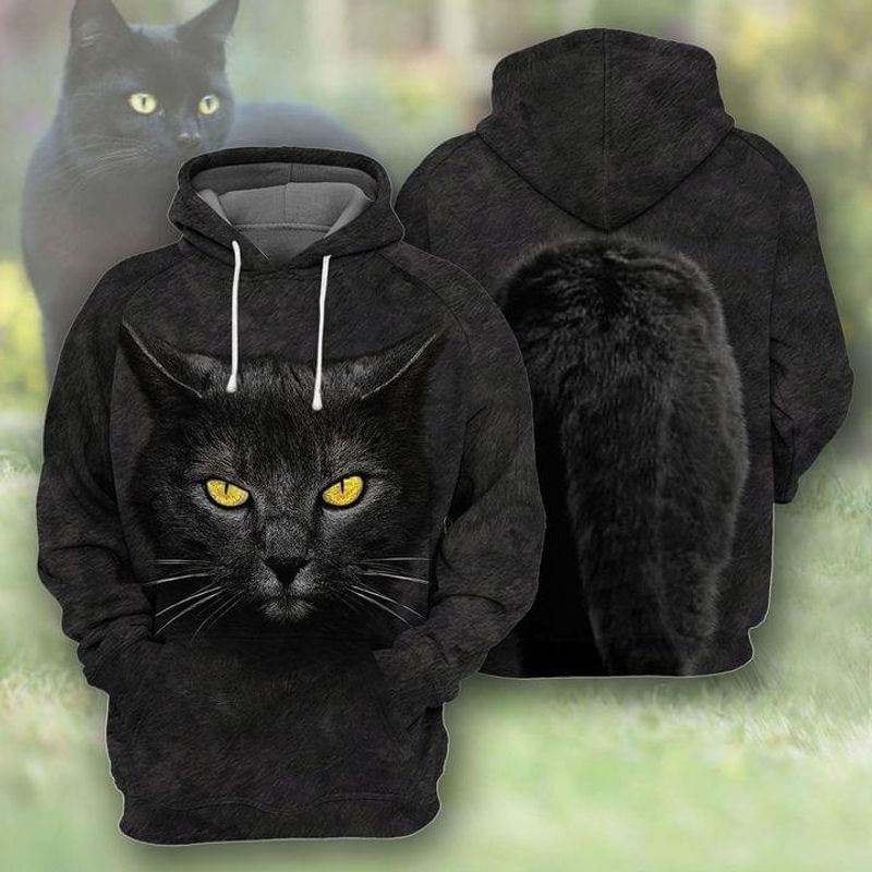 Black Cat Full Printed Black Hoodie