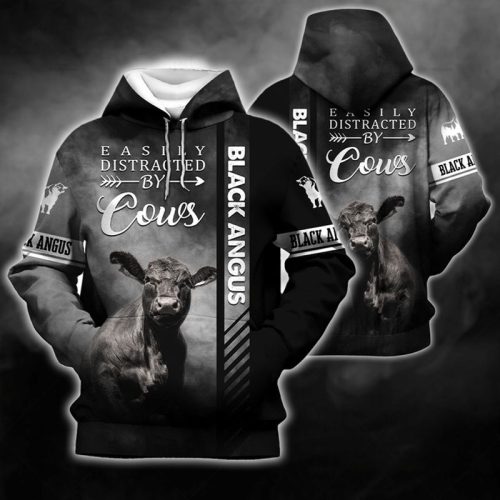 Black Angus Cattle Lovers Easily Distracted By Cows All Over Print Hoodie