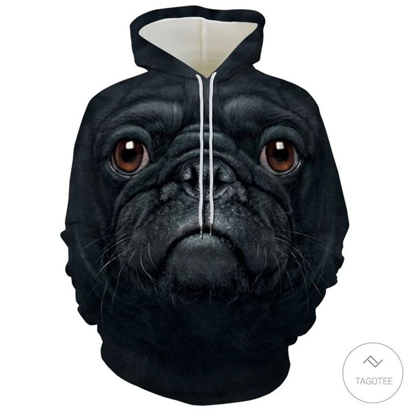 Black Pug Big Face 3 D Hoodie