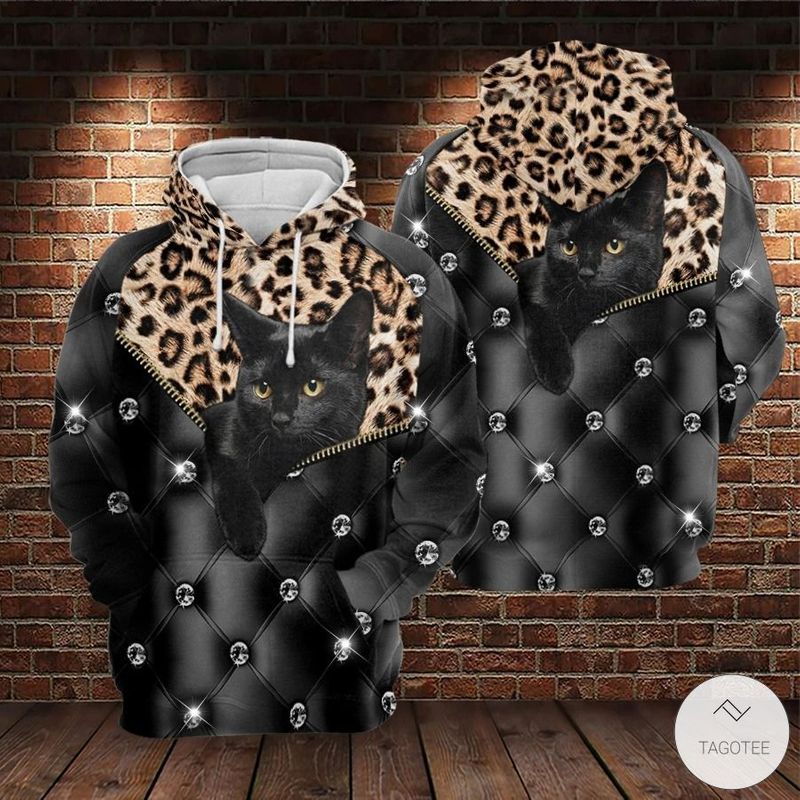 Black Cat Leopard Skin 3 D All Over Print Hoodie