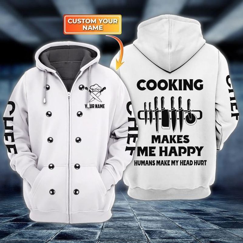 Personalized Cooking Make Me Happy Humans Make My Head Hurt Zip Hoodie