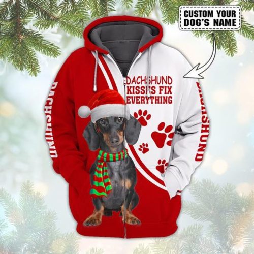 Personalized Kisses Fix Everything Dachshund Zip Hoodie