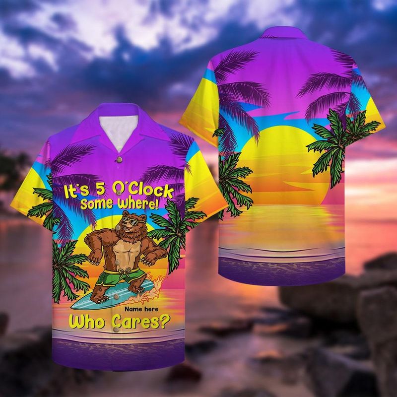 Personalized Bear Surfing Its 5 Oclock Somewhere Who Cares Hawaiian Shirt