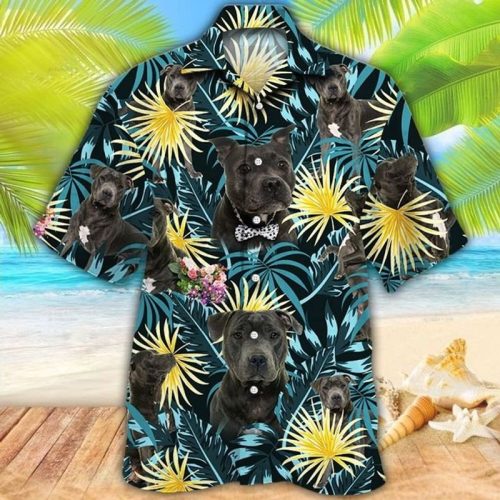 Staffordshire Bull Terrier Dog Lovers Blue And Yellow Plants Hawaiian Shirt