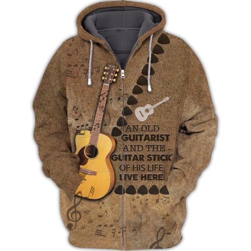 An Old Guitarist And The Guitar Stick Of His Life Live Here Zip Hoodie