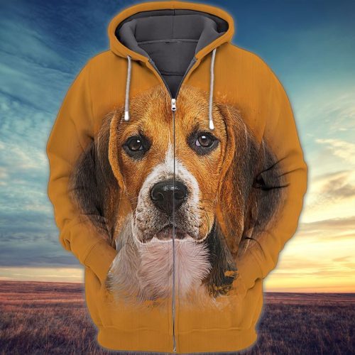 Beagle Love 3 D Full Print Zip Hoodie