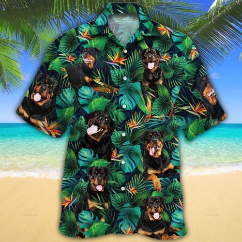 Rottweiler Dog Lovers Tropical Leaves Hawaiian Shirt