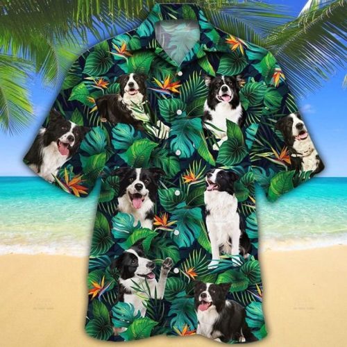 Border Collie Dog Lovers Tropical Leaves Hawaiian Shirt