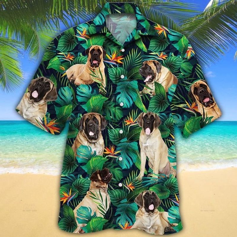 English Mastiff Dog Lovers Tropical Leaves Hawaiian Shirt