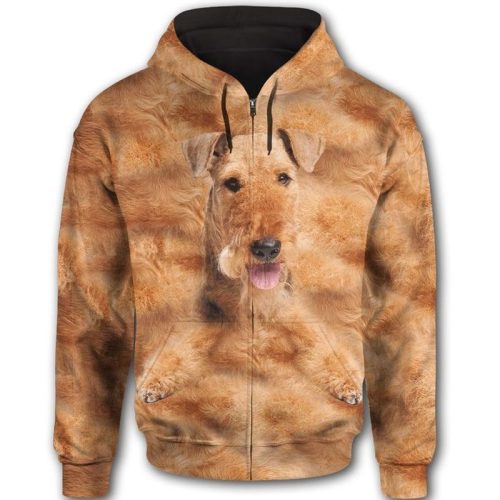 Airedale Terrier Face All Over Print Unisex Zip Hoodie
