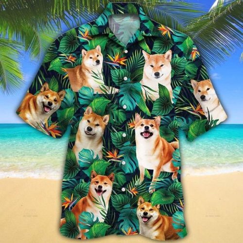 Shiba Inu Dog Lovers Tropical Leaves Hawaiian Shirt