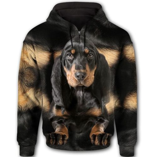 Black And Tan Coonhound Face All Over Print Unisex Zip Hoodie