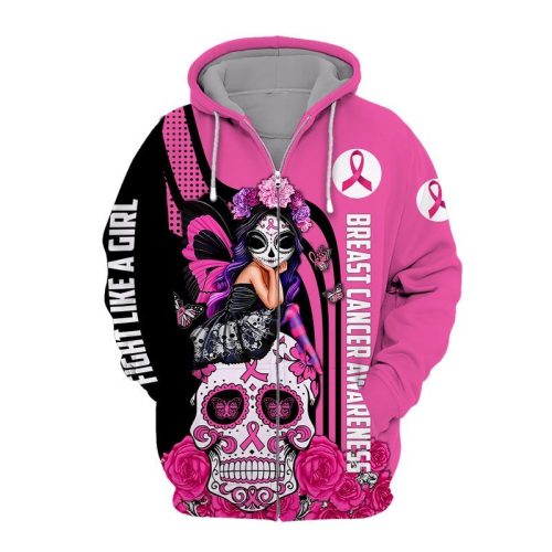 Breast Cancer Awareness Fight Like A Girl Zip Hoodie