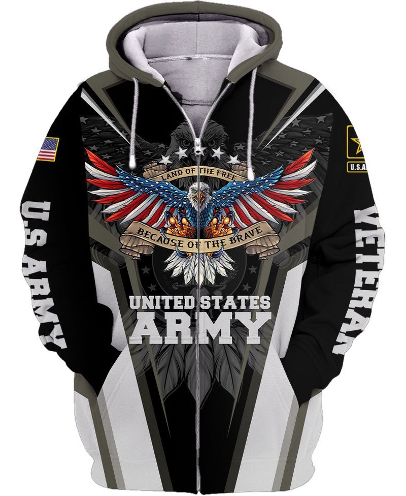 Land Of The Free Because Of The Brave Us Army Zip Hoodie