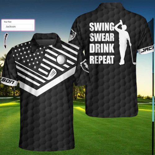 Personalized Swing Swear Drink Repeat Golf Polo Shirt