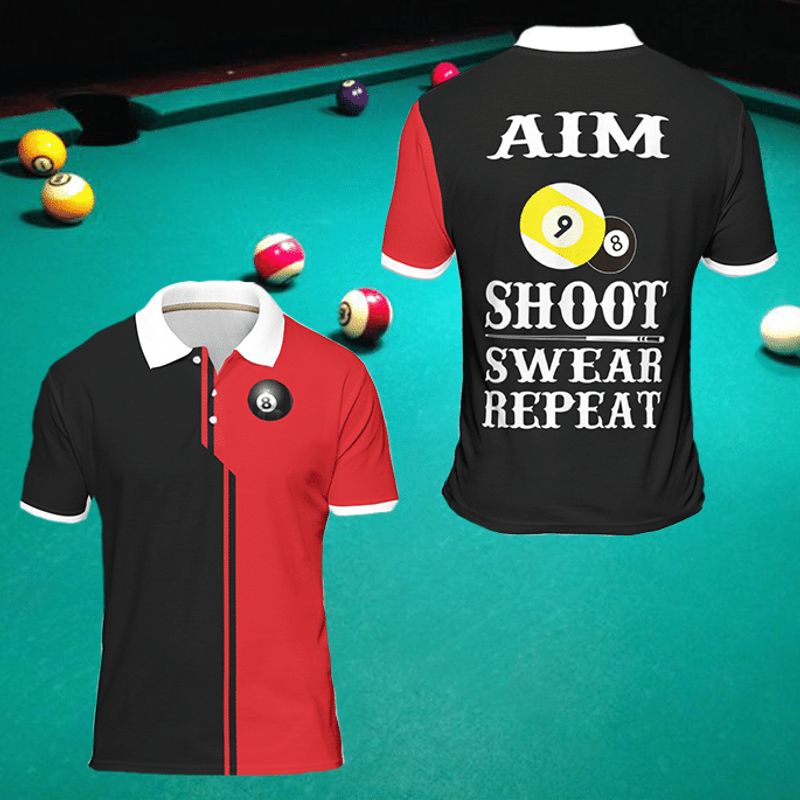 Aim Shoot Swear Repeat Billiard Polo Shirt