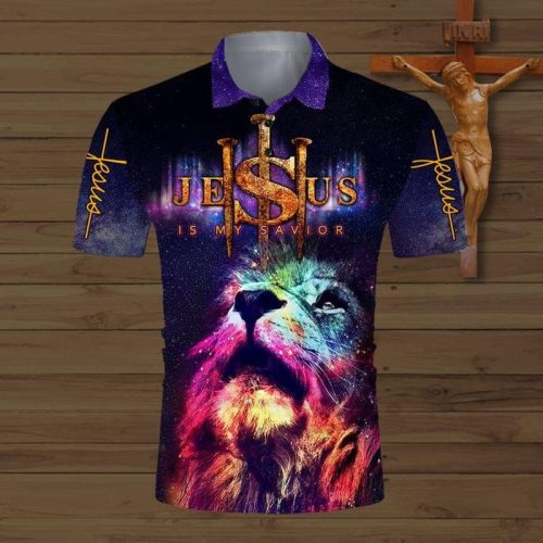 Jesus Is My Savior Lion Galaxy Polo Shirt