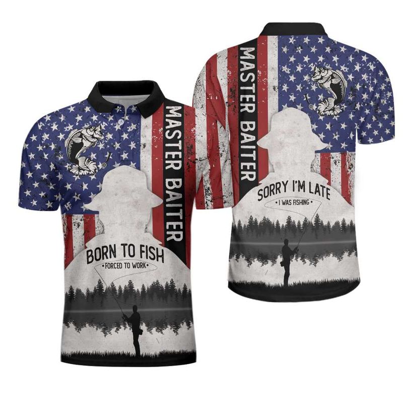 American Flag Master Baiter Born To Fish Polo Shirt