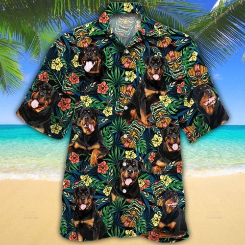 Rottweiler Dog Lovers Tribal Tiki Mask Hawaiian Shirt