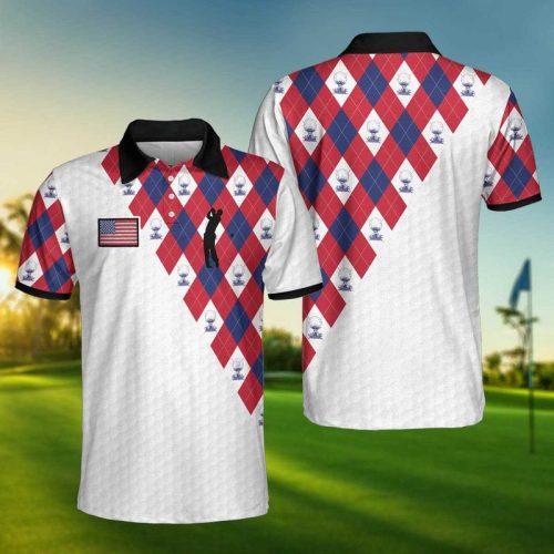 American Flag With Golf Argyle Pattern Polo Shirt