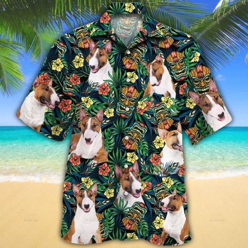 Miniature Bull Terrier Dog Lovers Tribal Tiki Mask Hawaiian Shirt