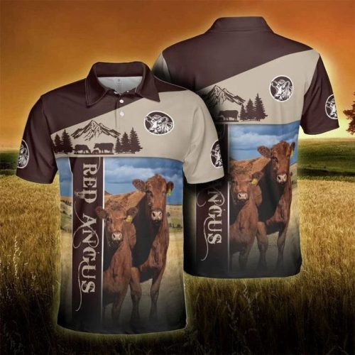 Angus Cattle Lovers Proud Farmer Brown Polo Shirt