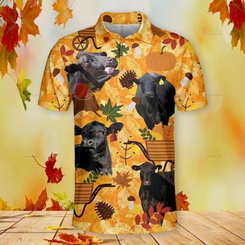 Black Angus Cattle Lovers Autumn Orange Nature Polo Shirt