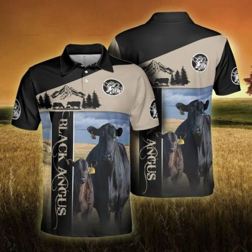 Black Angus Cattle Lovers Proud Farmer Polo Shirt