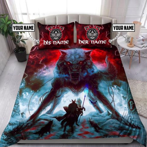 Personalized Name Fenrir And Odin Viking Bedding Set