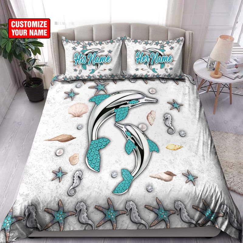Personalized Couple Dolphin Bedding Set