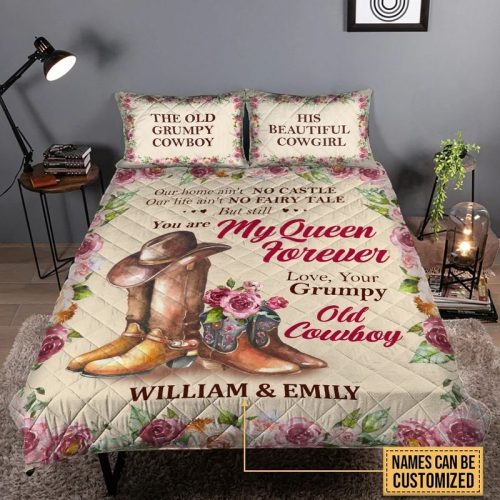 Personalized Cowboy Cowgirl Our Home Aint No Castle You Are My Queen Floral Quilt Quilt Bedding