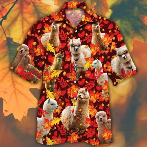 Alpaca Lovers Autumn Red Leaves Hawaiian Shirt