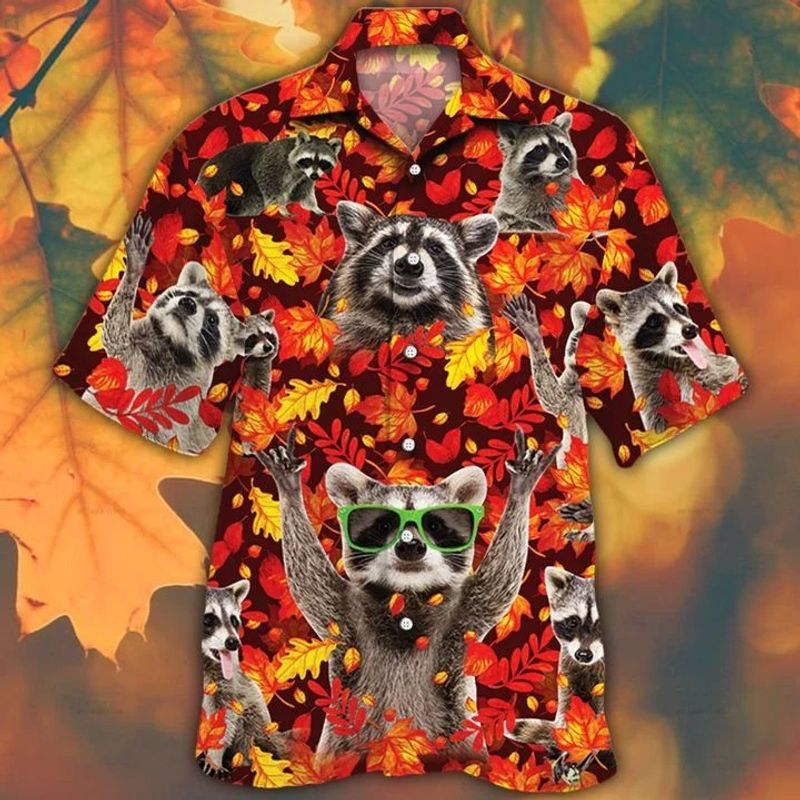 Raccoon Lovers Autumn Red Leaves Hawaiian Shirt